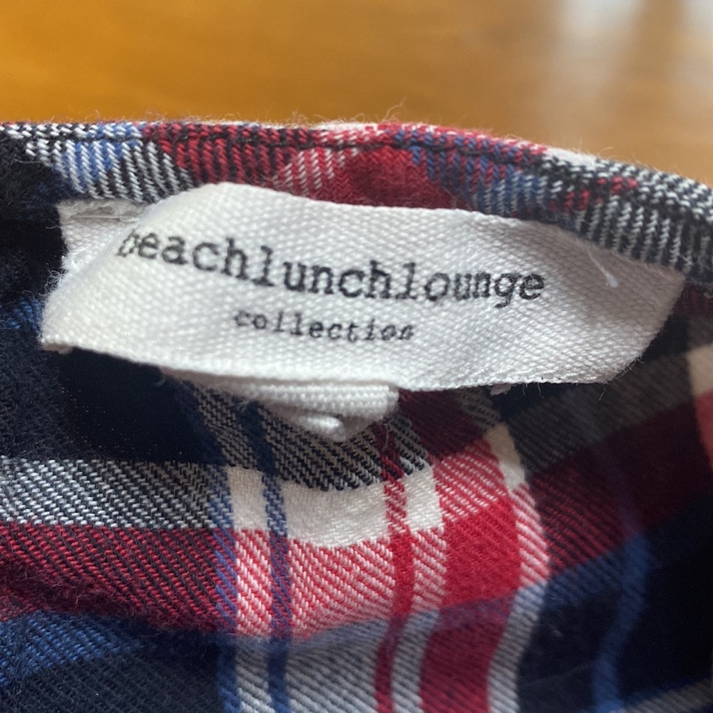 Beachlunchlounge  blue, red, black & white long sleeve flannel peplum top size L - Picture 7 of 8